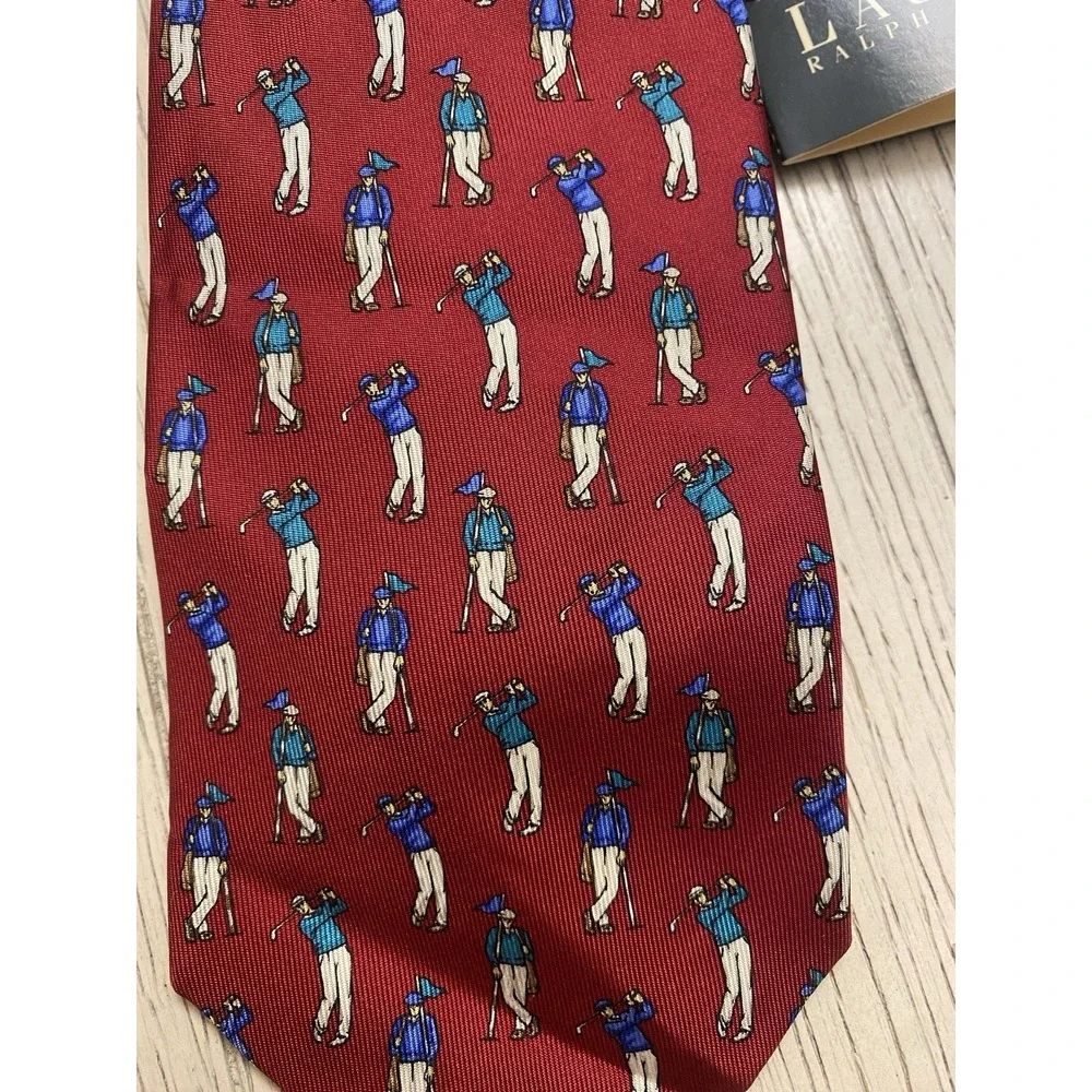 Polo Ralph Lauren Vintage Made In USA Silk Tie NWT Golfer Red
